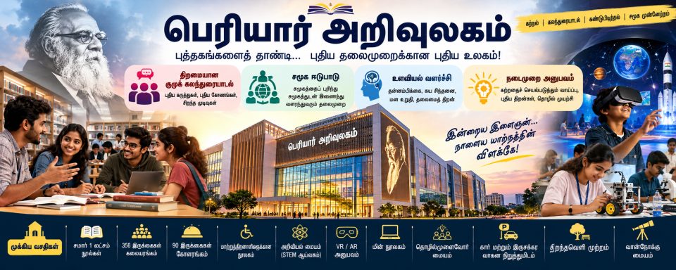 பெரியார் அறிவுலகம்: புத்தகங்களைத் தாண்டி இளைஞர்களின் எதிர்காலத்தை உருவாக்குமா? ₹301.71 கோடி முதலீட்டின் முழுப் பயன் என்ன?