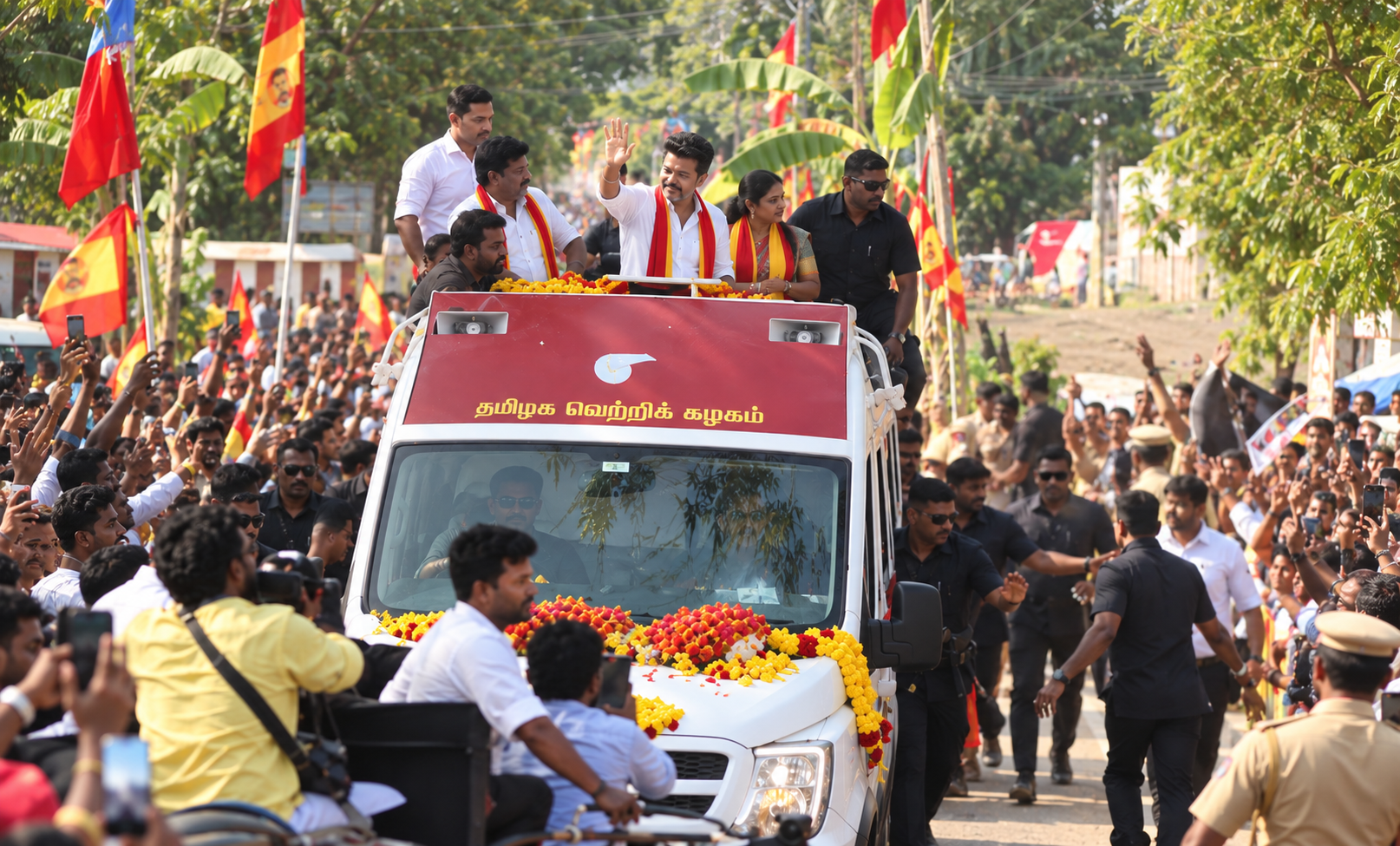 மதுராந்தகத்தில் 30-க்கும் மேற்பட்ட கிராமங்கள் வழியாக விஜய் சாலைப் பிரசாரம்